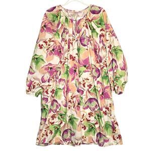 Robert Friedman Magda Floral Knee Length Dress Pullover Tunic Cotton Size XL NEW